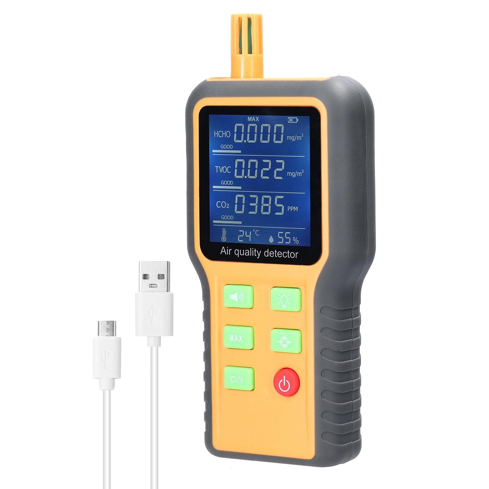 Household Air Quality Detector Multifunctional T/H Sensors CO2 Tester LCD Display with Backlit multicolour