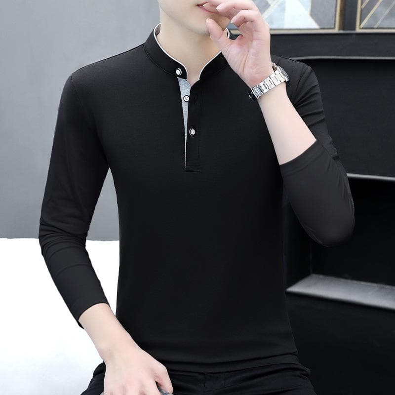 New Stand Collar Men's Long-sleeved T-shirt Casual Cotton T-shirt Bottoming Shirt XXXXL