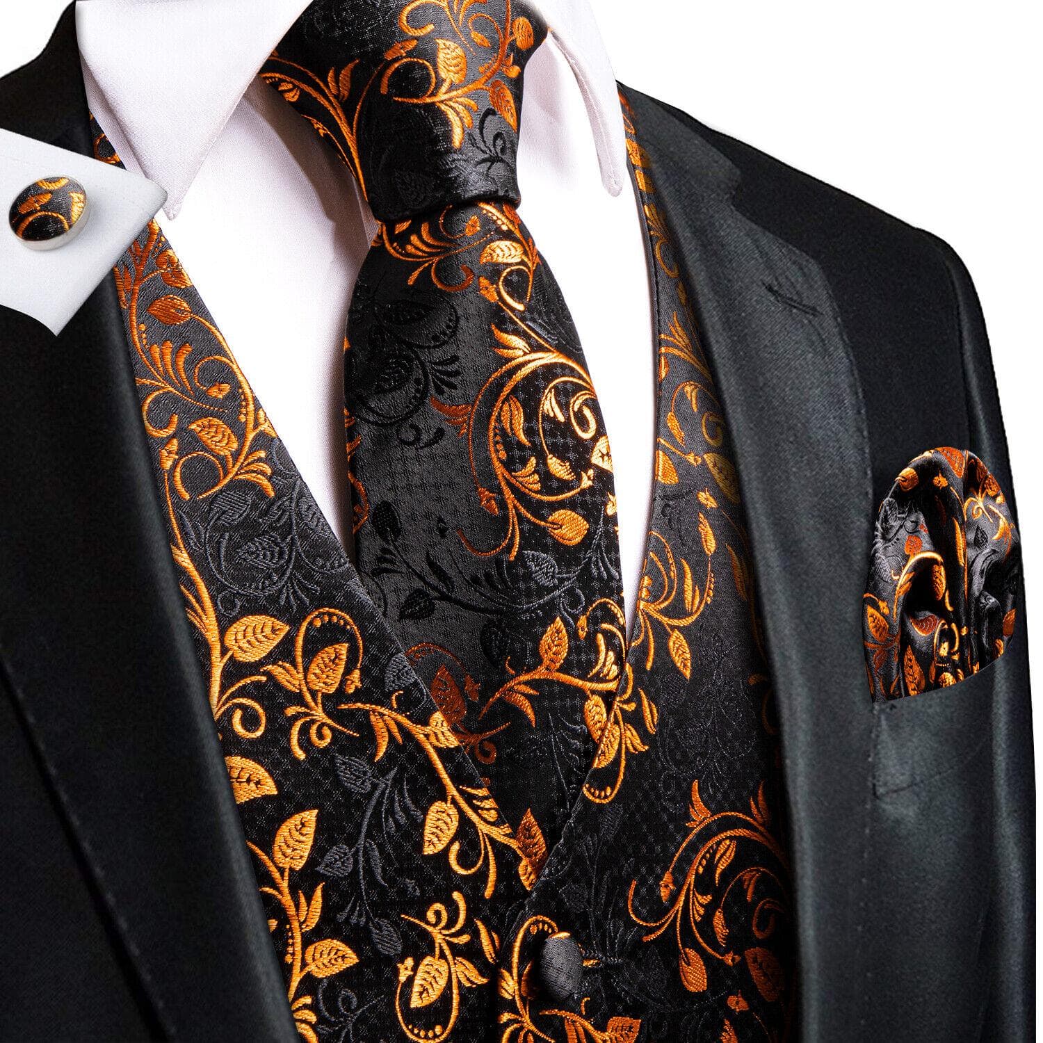 Hi-Tie Tuxedo waistcoat for Men Suit Vest Necktie Handkerchief Cufflinks Set for Wedding Business 2XL