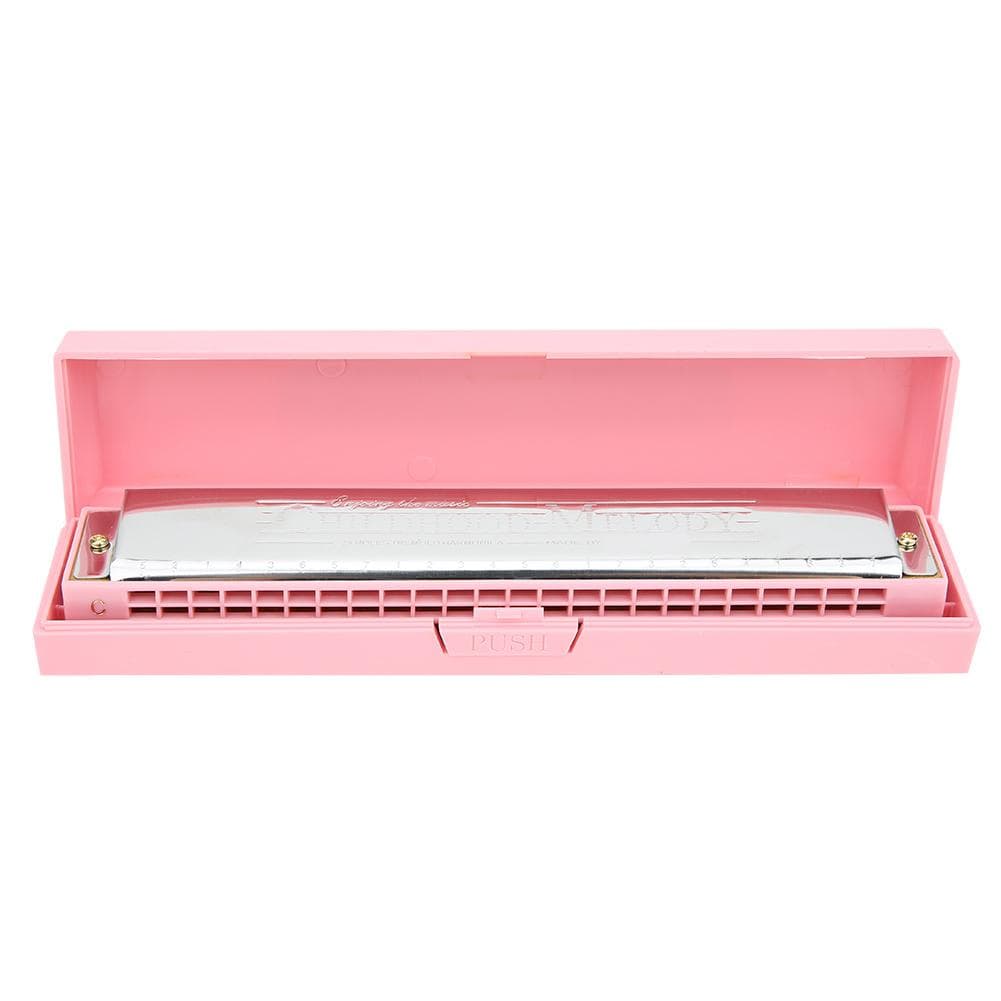 Professional Mouthorgan Harmonica Diatonic Harp C Key Stainless Steel Cover Plate 24?HolePink pink