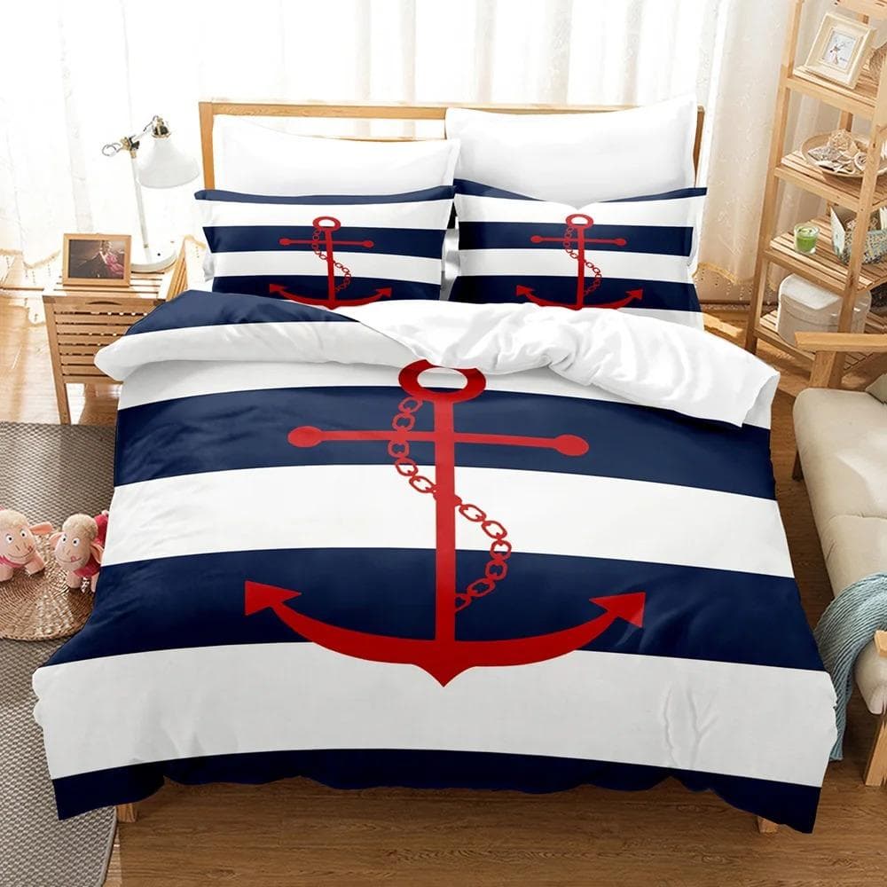 Marine style anchor Bedding Set Single Twin Full Queen King Size Anchor sign Bed Set Aldult Kid Bedroom Duvetcover Sets 3D 150X200cm-3pcs