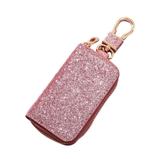 Faux Leather Car Key Case Mini Portable Glitter Men Women Car Key rose gold