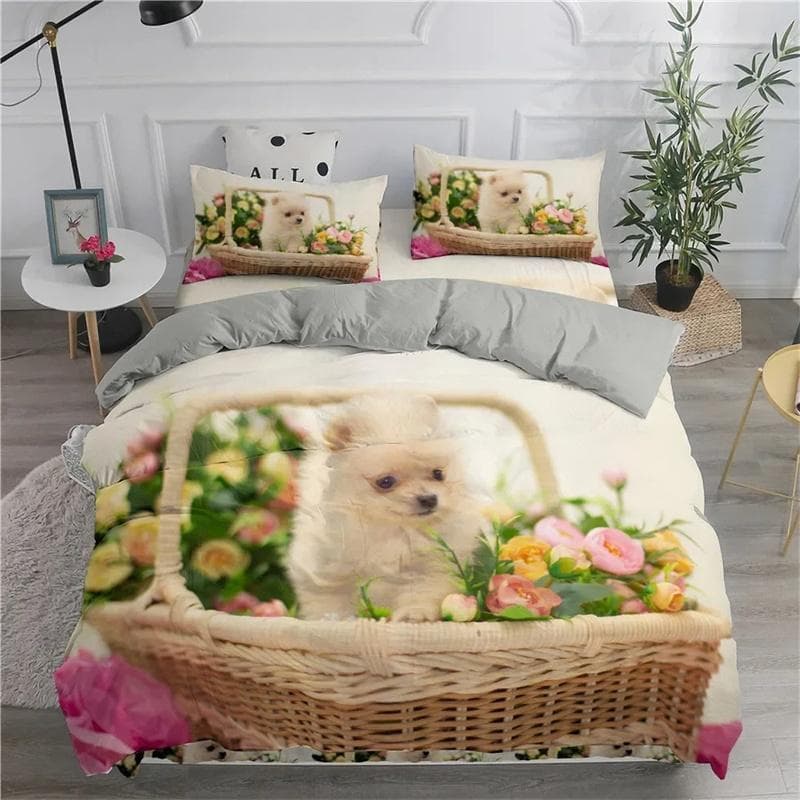 Pomeranian Dog King Queen Duvet Cover Puppy Bedding Set for Teens Adults Pet Animal Colorful Sky 2/3pcs Polyester Quilt Cover 135X200cm