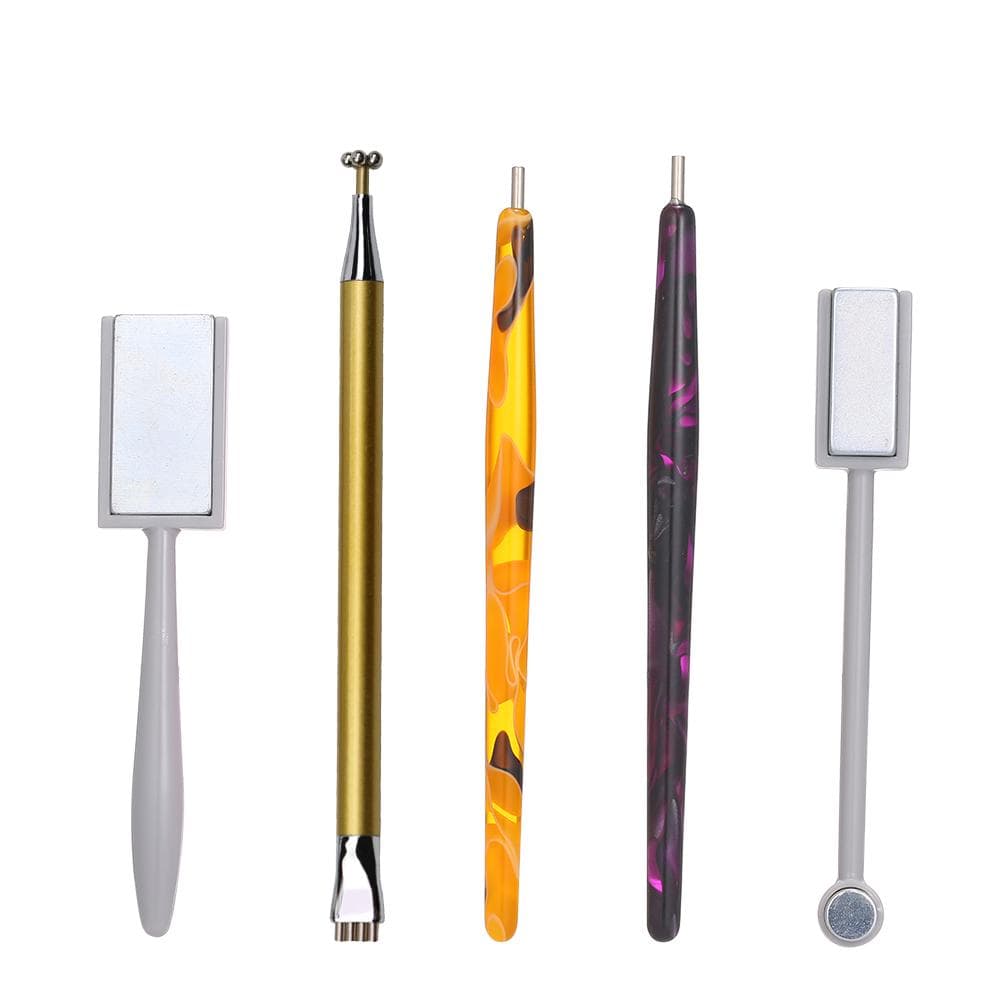5Pcs Nail Magnet Tool Set With Double Head Flower Design Nail Magnet Pens And Strong Magnet Stick multicolour