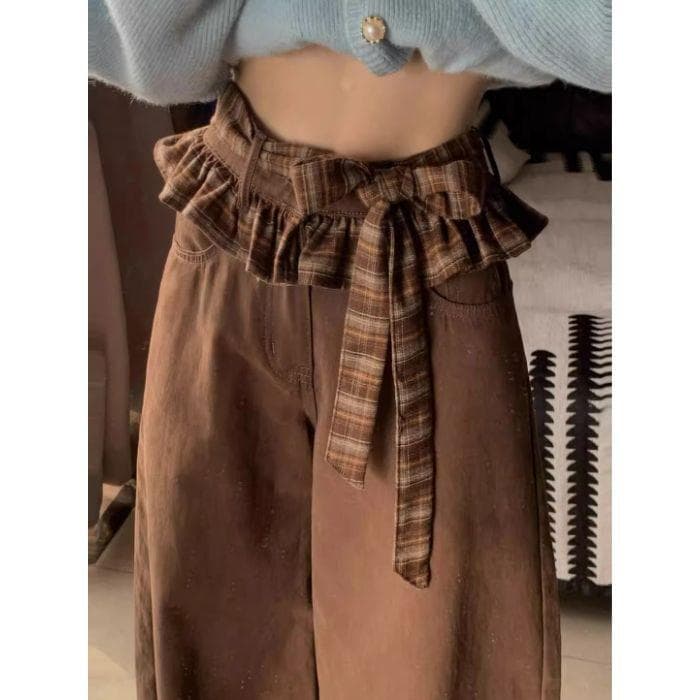 Coffee Pants with Bows for Women In Summer New Style Niche Design Versatile Straight Pants XL