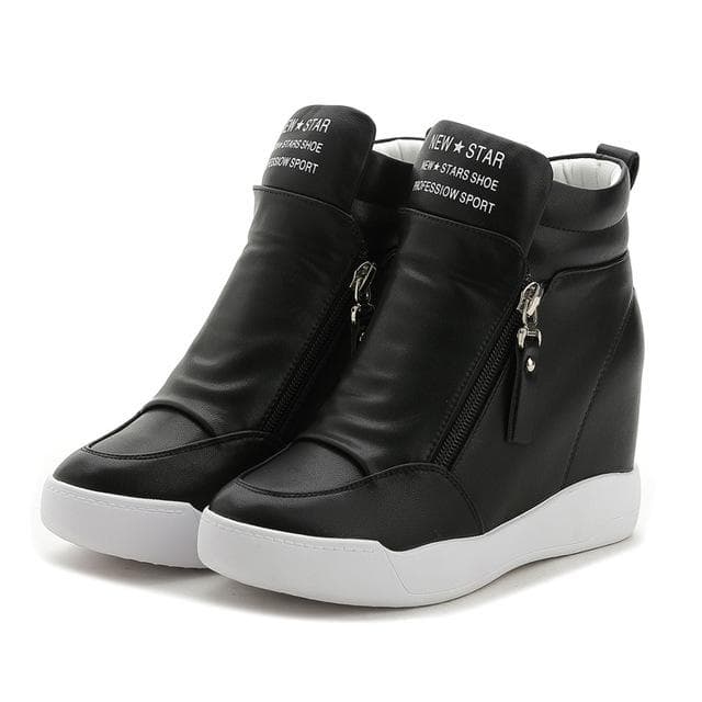 Height Increasing Womens Shoes Platform Sneakers Tenis Feminino Flat Black Shoes Woman Zapatillas Mujer Casual Sapato Feminino 38 black