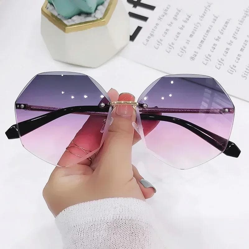 Octagonal Rimless Sunglasses Women Retro Metallic UV400 Protection Fashion Cutting Lens Eyewear Sun Glasses