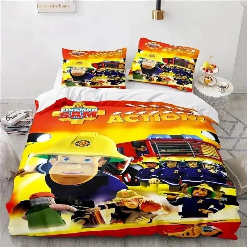 Cartoon Fireman Sam Toys Bedding Set Duvet Cover Bed Set Quilt Cover Pillowcase Comforter king Queen Size Boys Adult Bedding Set 70x133cm 2pcs