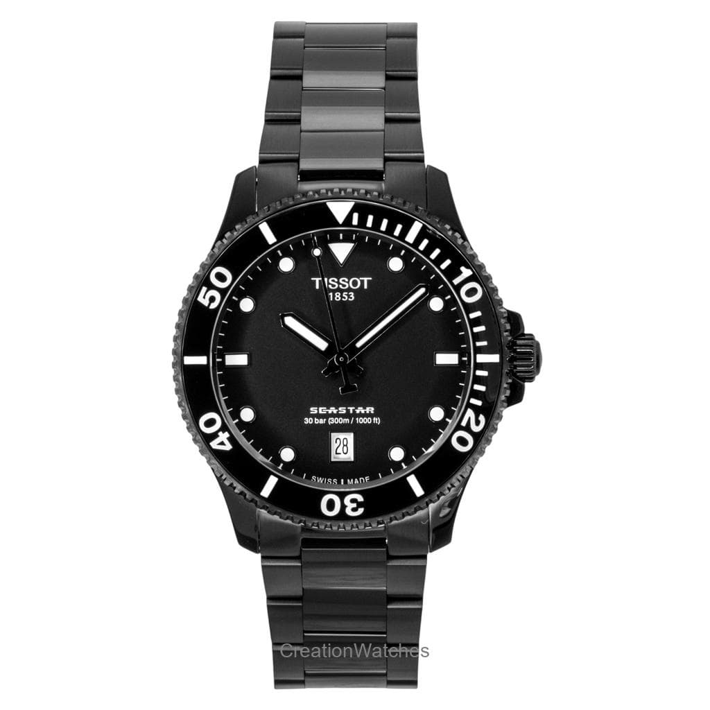 Tissot SeaStar 1000 Stainless Steel Black Dial Quartz Diver's T120.410.33.051.00 300M Men's Watch black