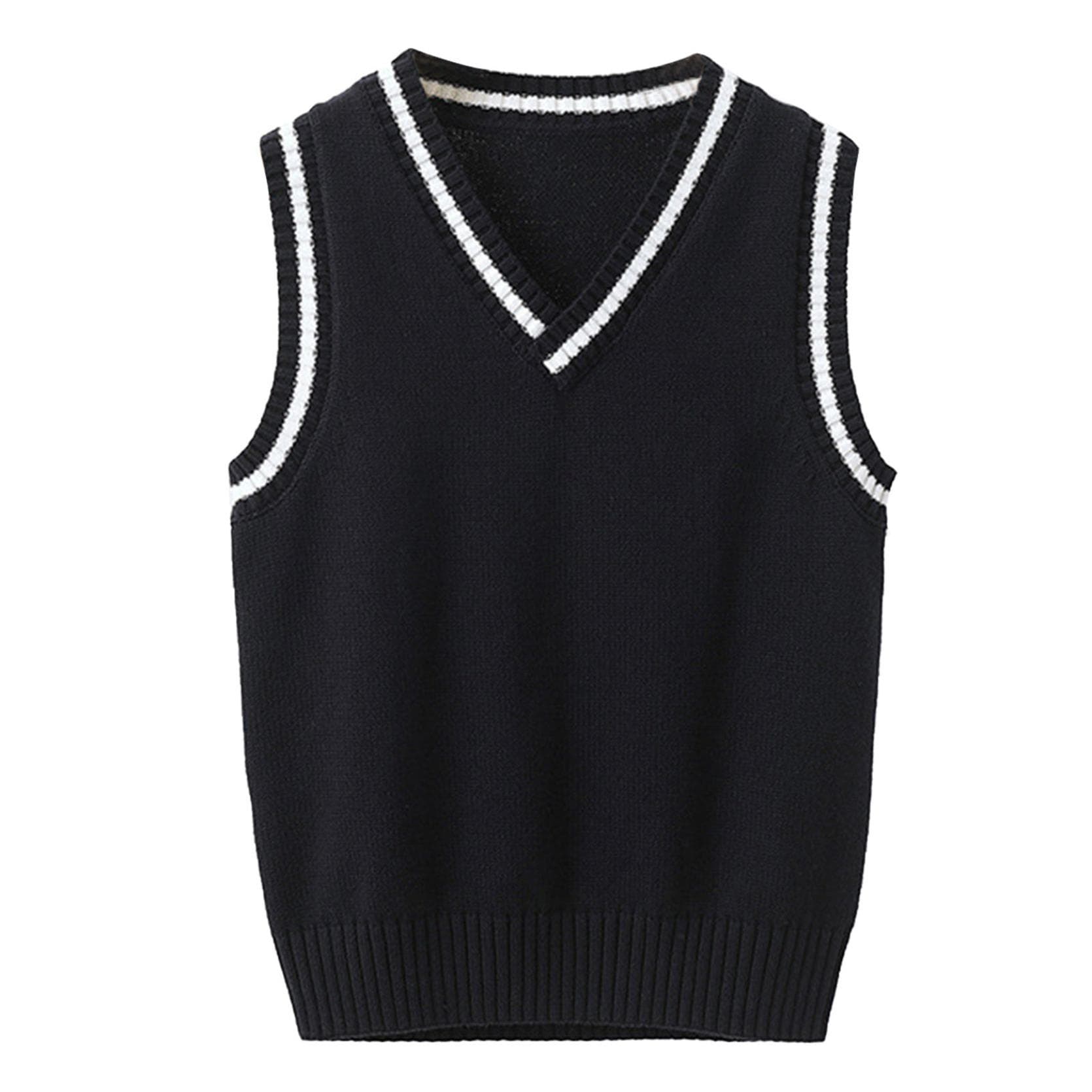 School Uniform Sleeveless V Neck Vest Sweater Waistcoat for Kids Unisex Casual Wear 9-10 Years navy blue