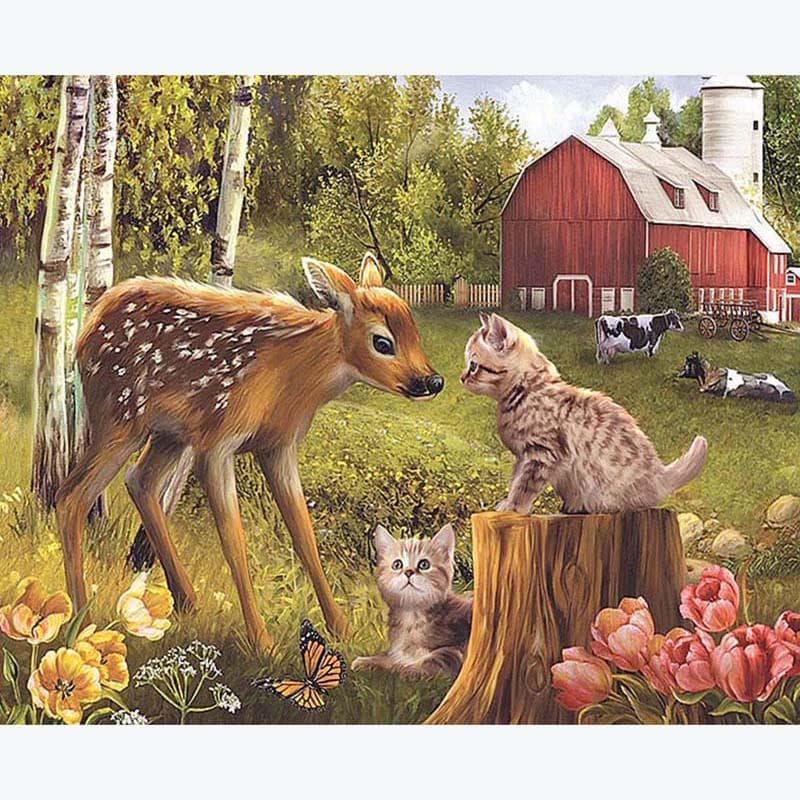 Full Round Cat Deer 5D DIY Diamond Painting Kit Embroidery Mosaic Crystal Cross Stitch 20X30CM