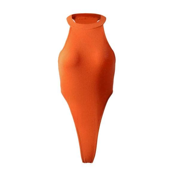 Women's Summer High Sleeveless Sexy Bodysuit Skinny Body Top Rompers L orange