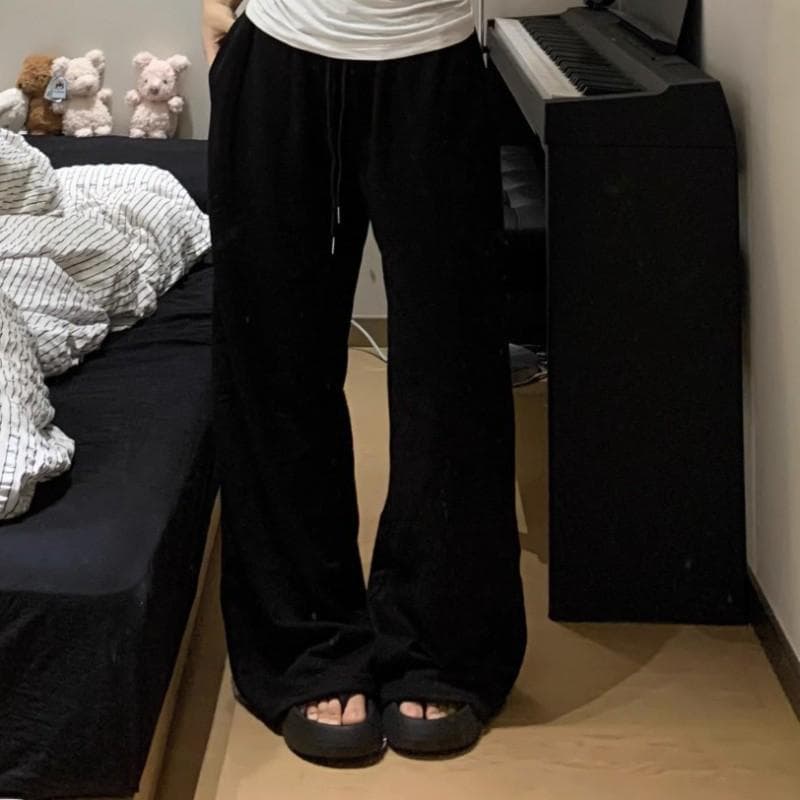 Summer New Casual Pants Women's Loose Trend Wide-leg Versatile Long Pants L black