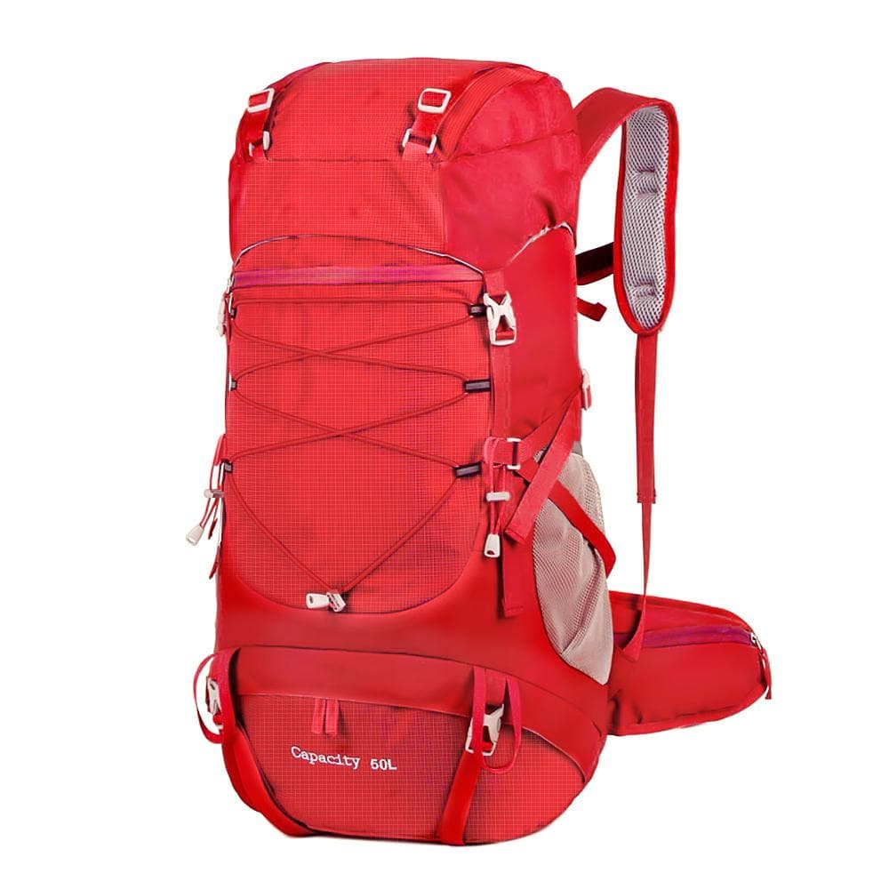 50L Hiking Backpack Multifunctional Mountaineering Bag Outdoor Rucksack for Travel Trekking Camping high-capacity 50L red
