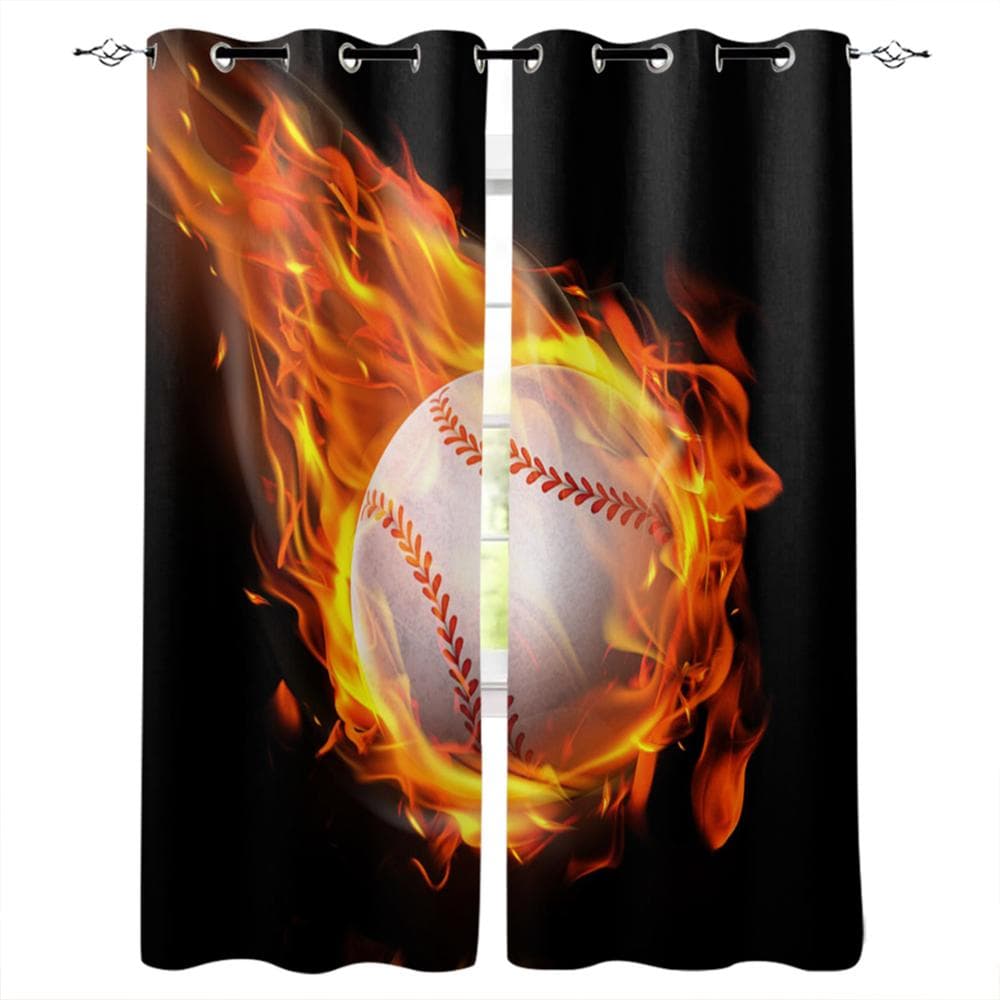 Basketball Flame Window Curtain Home Decor Curtains for Living Room Bedroom Kitchen Door Curtain 135W x 60H(cm)