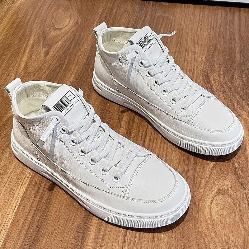 Genuine Leather Small White Shoes Women's Autumn and Winter New All-match Plus Suede Top Layer Cowhide Running Travel Leisure High-top Shoes 40