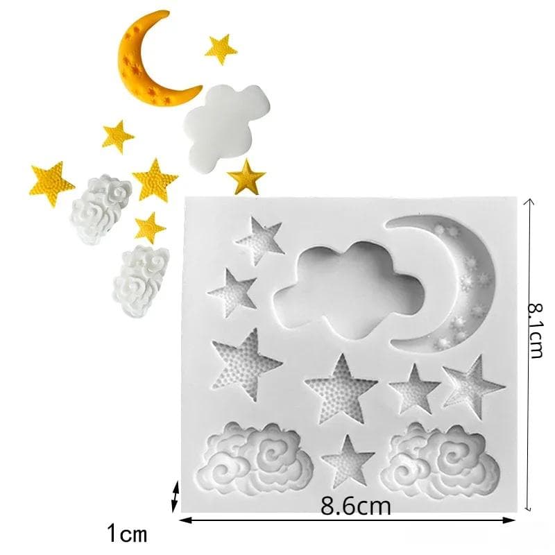 Moon Stars Clouds Cake Decoration Mold Fondant Silicone Cake Mold DIY Chocolate Mousse Kitchen Baking Mold Candy Pastry Bakeware grey
