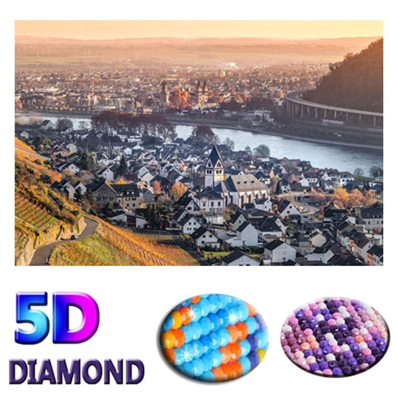 Diy 5d Diamond Painting Town Scenery Round Diamond Mosaic Embroidery 20X30CM