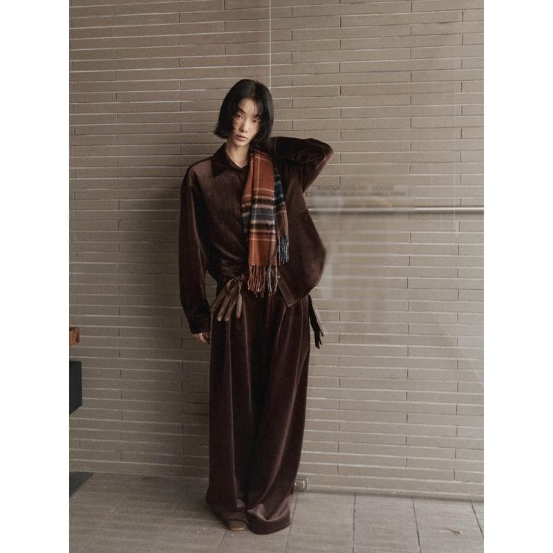 Lazy Style Corduroy Shirt for Women Winter Thickened Layered Tops and Jackets M brown
