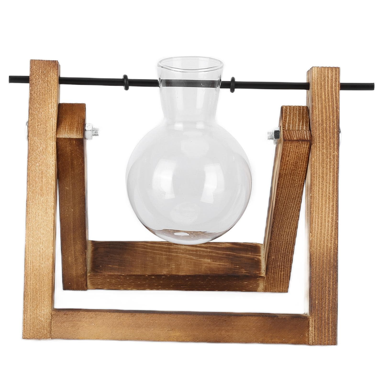 Plant Terrarium with Wooden Stand Glass Vase Desktop Glass Planter for Home Office Decoration(Wood