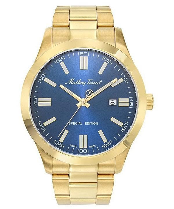 Mathey-Tissot Mathy I Jumbo Special Edition Gold Tone Stainless Steel Blue Dial Quartz H455PBU Men's Watch blue