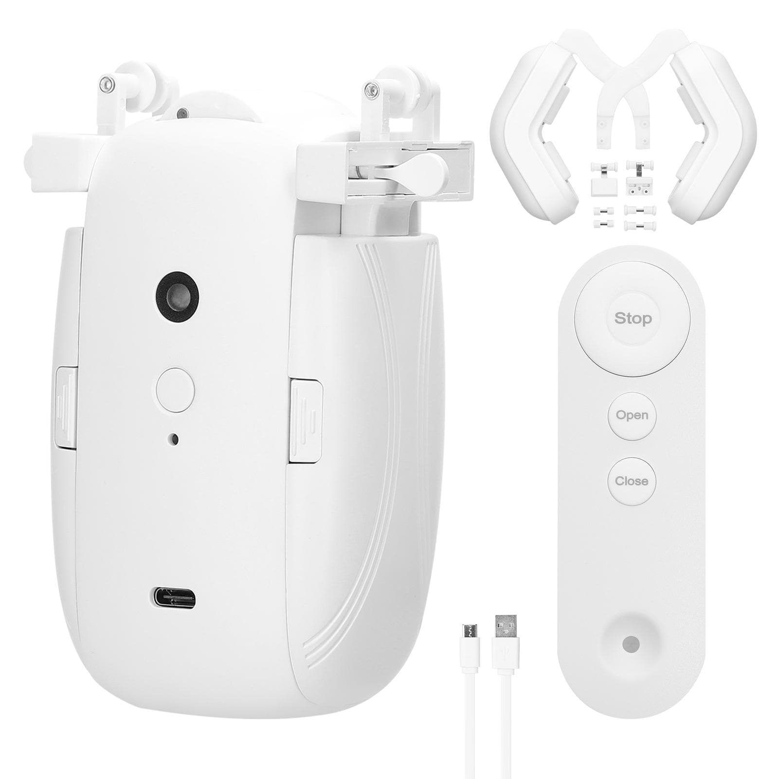 2pcs 3 in1 Intelligent Curtain Motor Home Electric Curtain Opener No Wiring with Remote Controller 1pc white