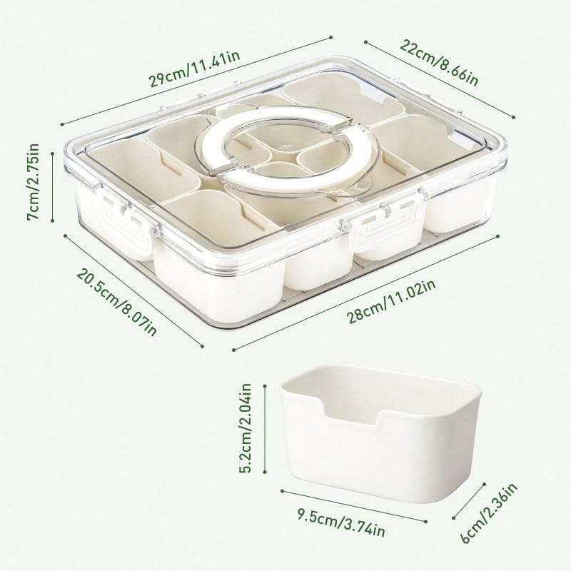 1Pcs Divided Serving Tray With Lid And Handle Divided Snack Box,Portable Snackle Box Snack Containers Eight Grid beige