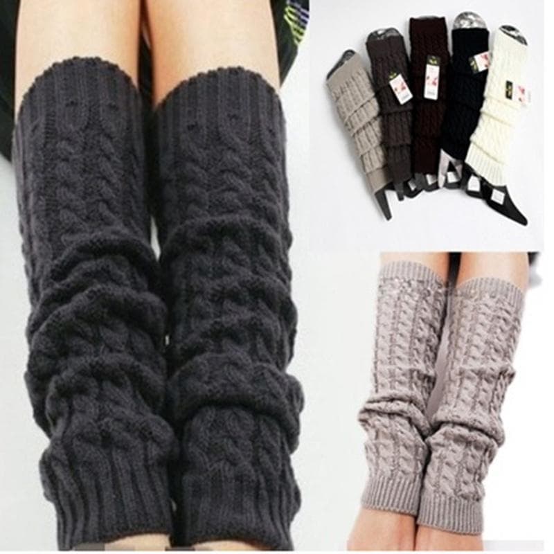 Womens Fashion Winter Knit Crochet Knitted Leg Warmers Legging Boot Cover 10 colors dark grey