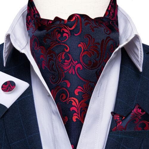 Mens Ascot Silk Cravat Blue Paisley Tie Handkerchief Cufflinks Set Formal Party LDAS2071
