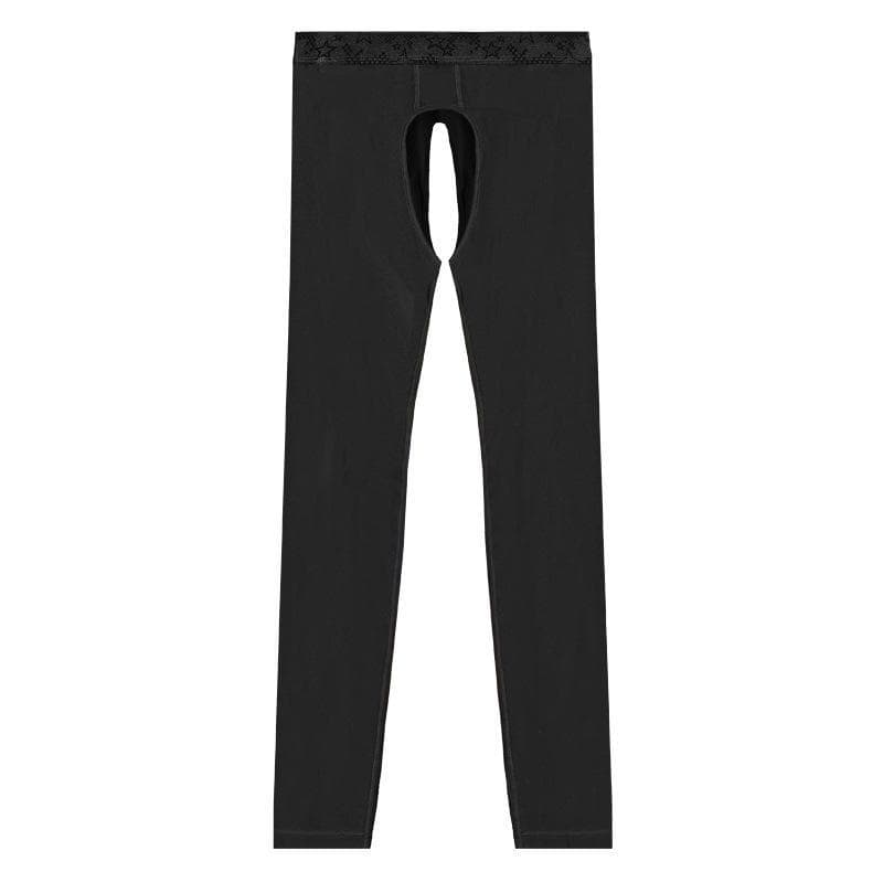 Men's Open Crotch Warm Cotton Leggings - Thin, Tight-Fit Thermal Pants for Middle-Aged and Elderly (Autumn/Winter). 2XL black