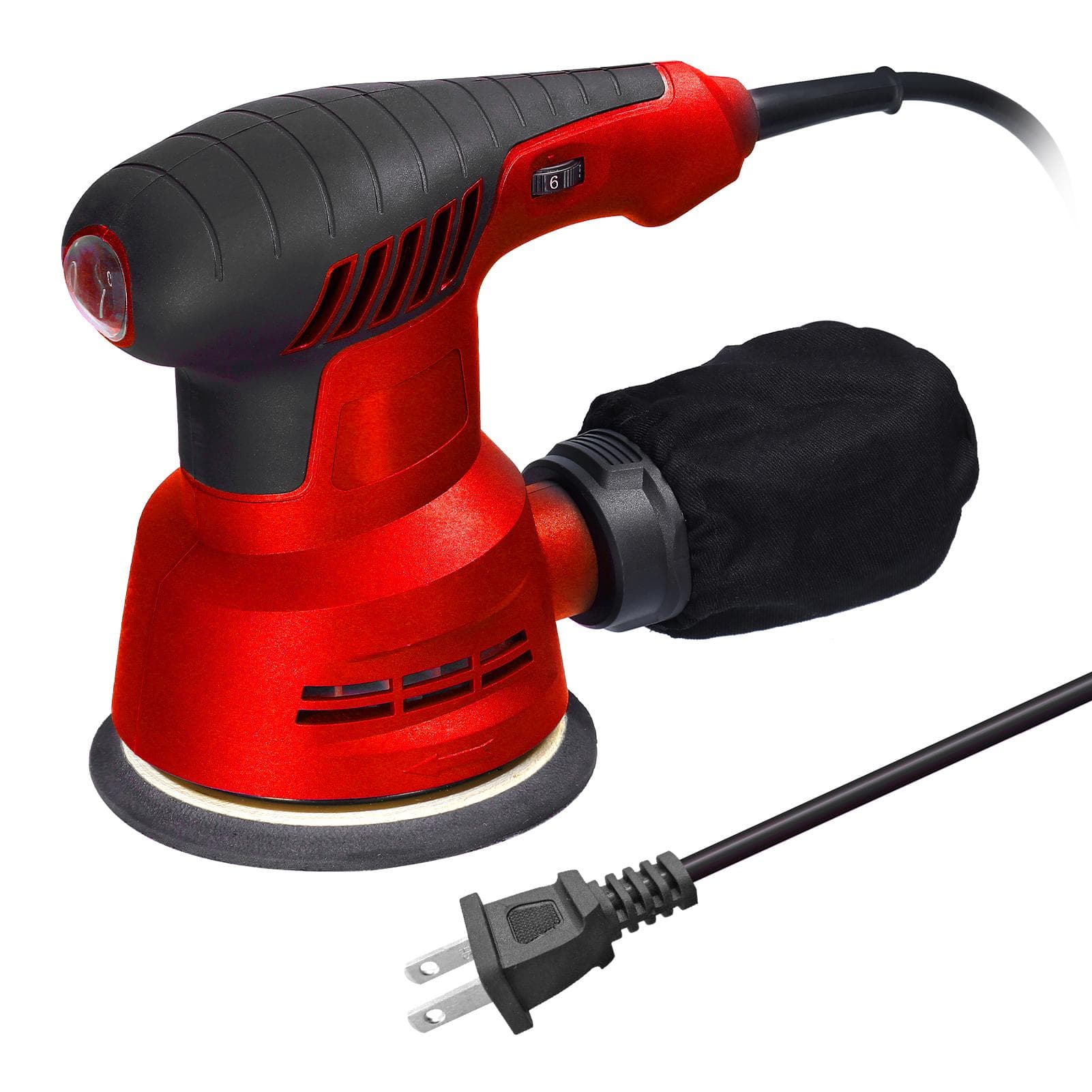 300W Handheld Electric Eccentric Sander 5 Inch 125mm Sanding Plate Electric Sander Wood Processing US Plug red