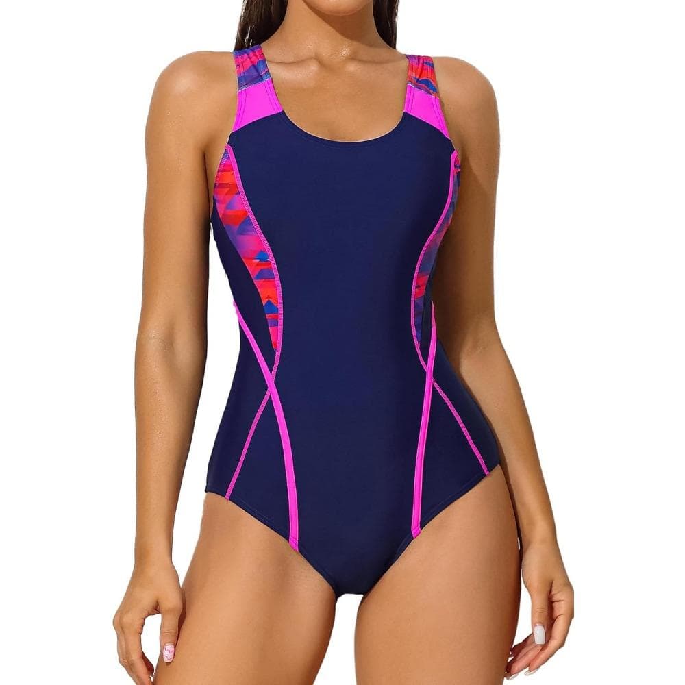 CHARMLEAKS Women One Piece Athletic Lap Swimming Competition Racing Swimsuit Medium Dark blue/purple
