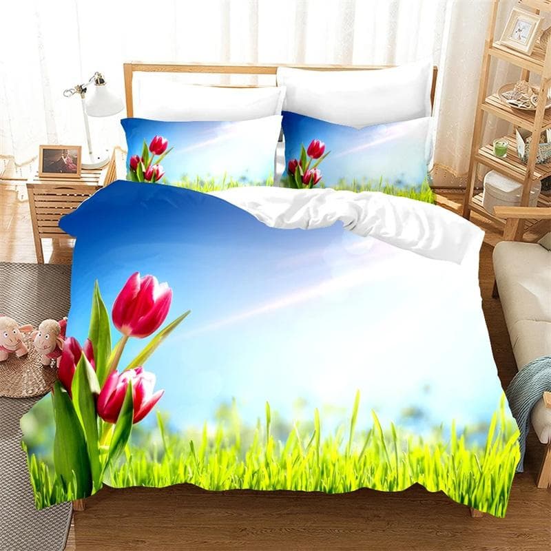 Flower Tulip Elegant Floral 3d Duvet Cover for Women Gifts Luxury Mother's Day Warm Gifts for Bedroom Decoration Queen King Size 140x210cm 2pcs