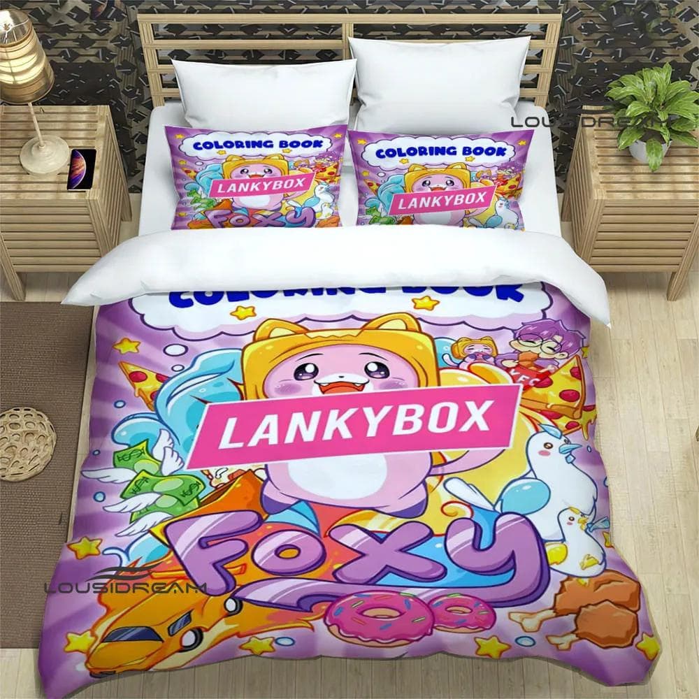 Lankybox Foxy Boxy cute printed Bedding Sets exquisite bed supplies set duvet cover bed comforter set bedding set luxury AU Single(140x210cm)