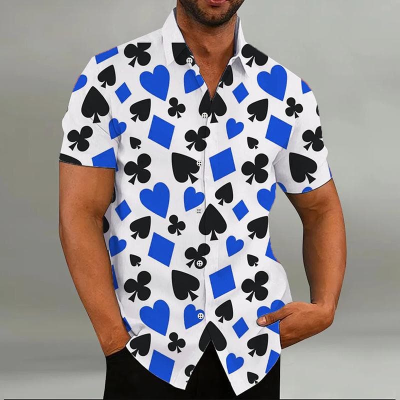 Fashion Men's Shirt Playing Cards 8 Colors Hearts Spades 3D Printing Lapel Short Sleeve Outdoor Street Casual Men's Clothes L