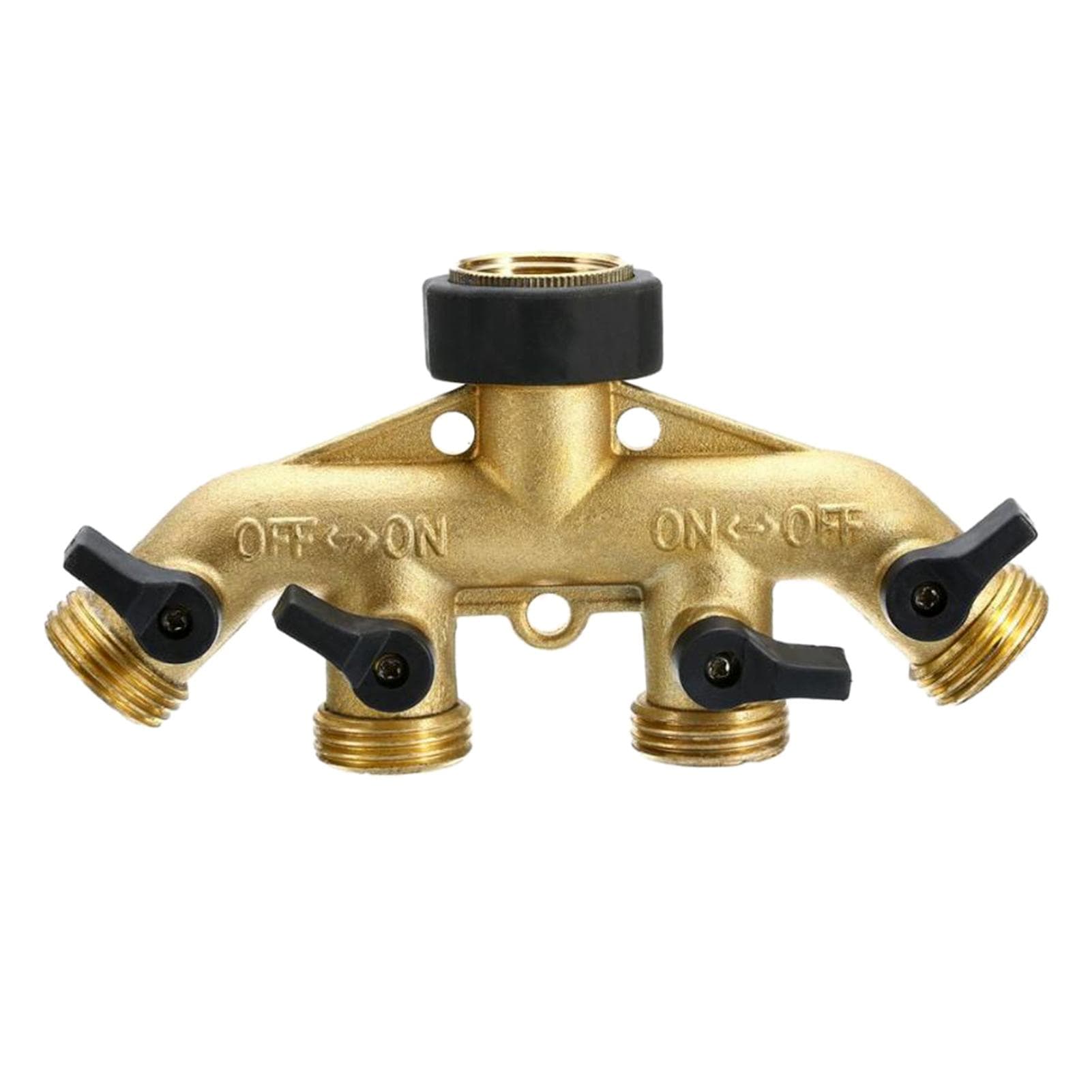 4 Way Garden Hose Splitter 3/4in Hose Connector Copper Water Diverter with 4 Valves for Yard Lawn EU Thread copper