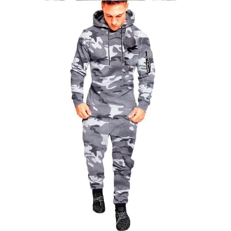 Men's Sportswear Set Two-piece Casual Jogging Warm Breathable Fitness Sportswear Set Military Tactical Hoodie + Trousers XL