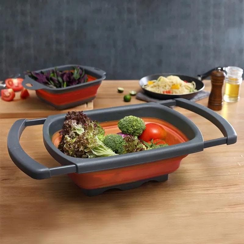 Holaroom Foldable Colander Drain Folding Baskets Collapsible Kitchen Strainer Noodles Fruit Vegetable Washing Strainers Bowls red