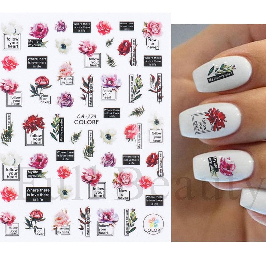 1Pc 3D Nail Stickers Flower Plants Nail Art Decals Floral Leaf Spring Sliders Manicure Decor