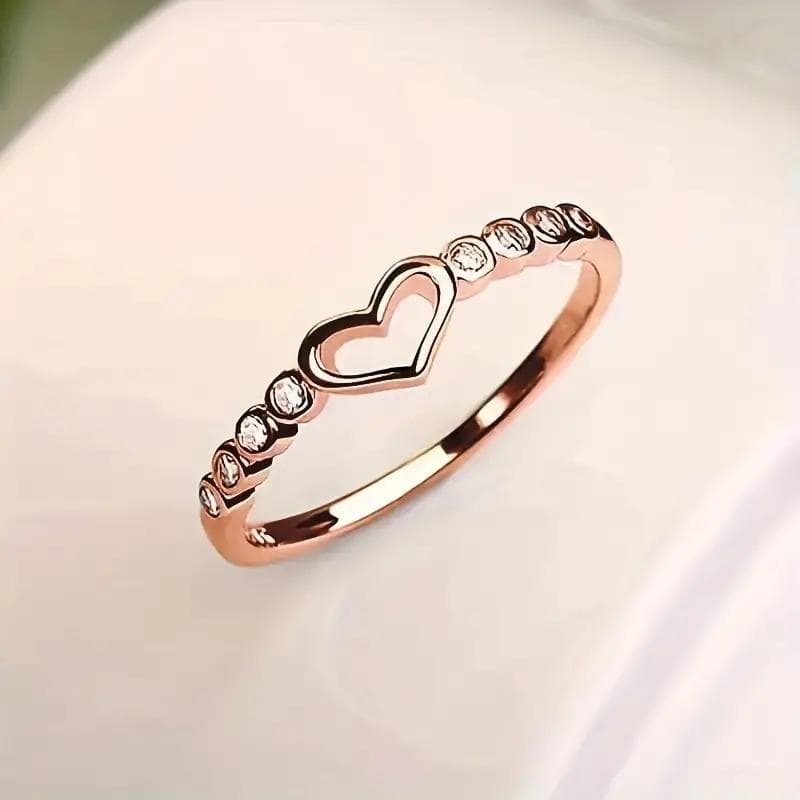 1pc Fashion Heart Shape Simple Hollow Golden Plated Silvery Rose Golden Ring 9 rose gold