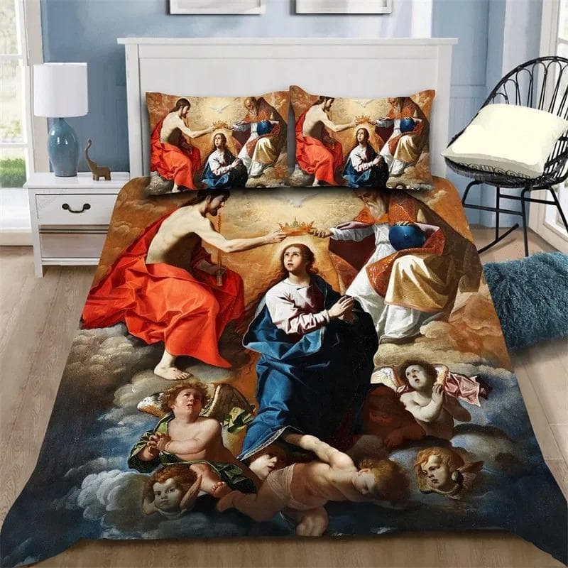 Christian Cross Jesus Duvet Cover Set Faith Over Fear Bedding Set 3D All Over Religion Comforter Cover Set Quilt Cover King Size 70x133cm 2pcs