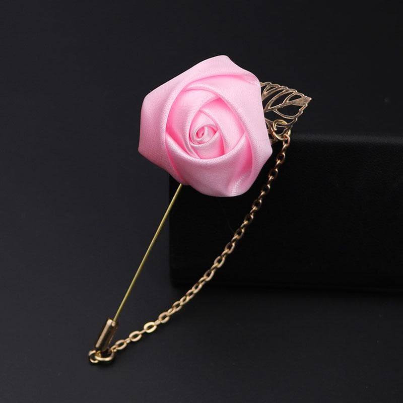 1 Pc Men Clothing Accessories Rose Leaf Shape Suit Lapel Flower Brooch Pin pink