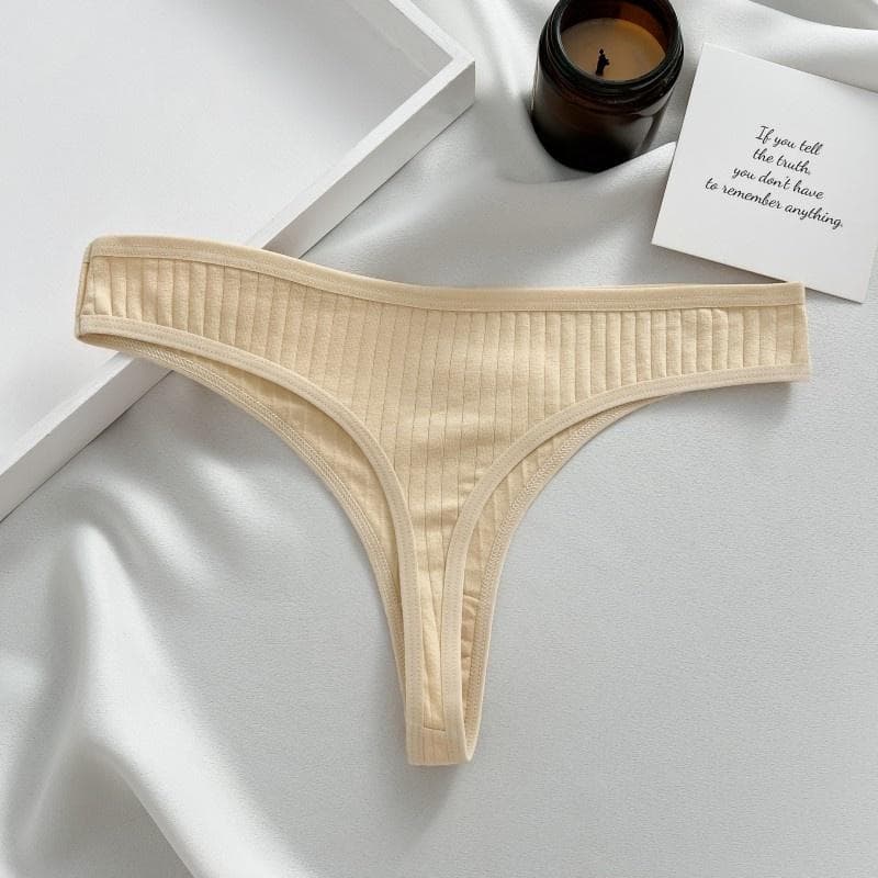 FINETOO Thongs For Women Soft Cotton Thong Sexy Low-Rise T-Back Underwear S-XL Comfortable Panties Girls Underwear S apricot