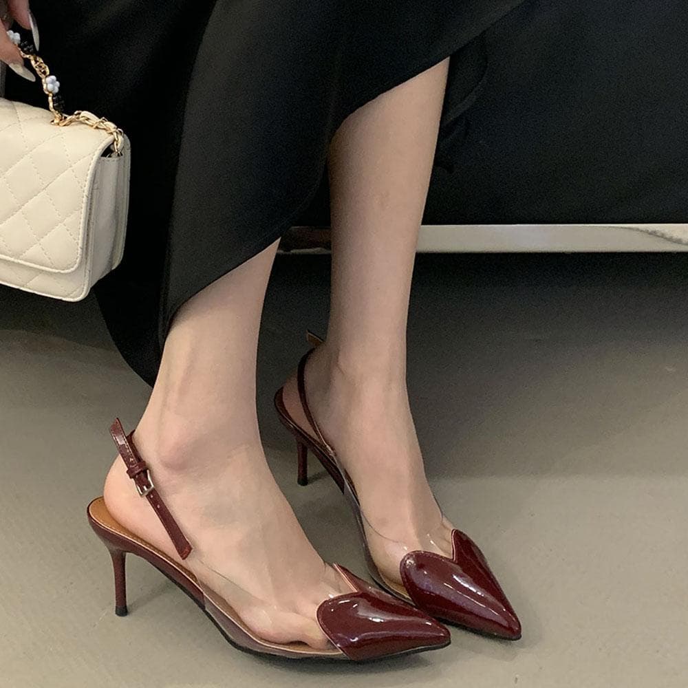 New Pointed Toe Transparent Heart High Heels Sandals Summer Sexy Thin Heels Chic Pump Sandals Party Women Shoes 37
