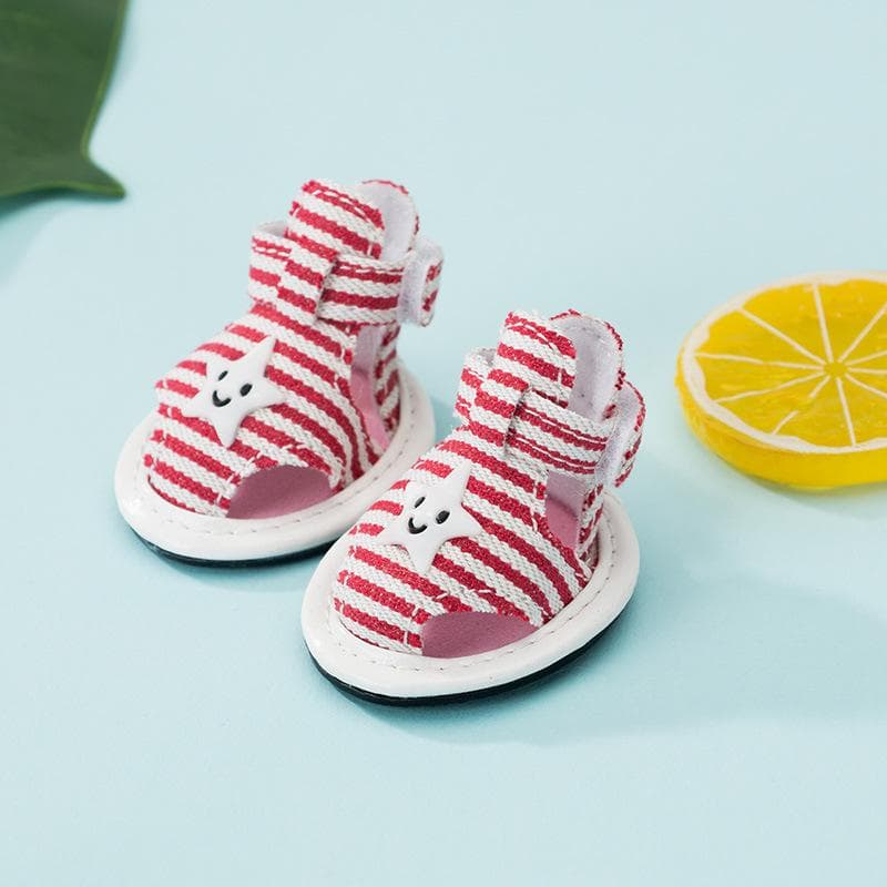 Striped Canvas Dog Sandals Teddy Pomeranian Bear Small Dog Pet Non-slip Breathable Soft-soled Shoes Spring and Summer No. 5