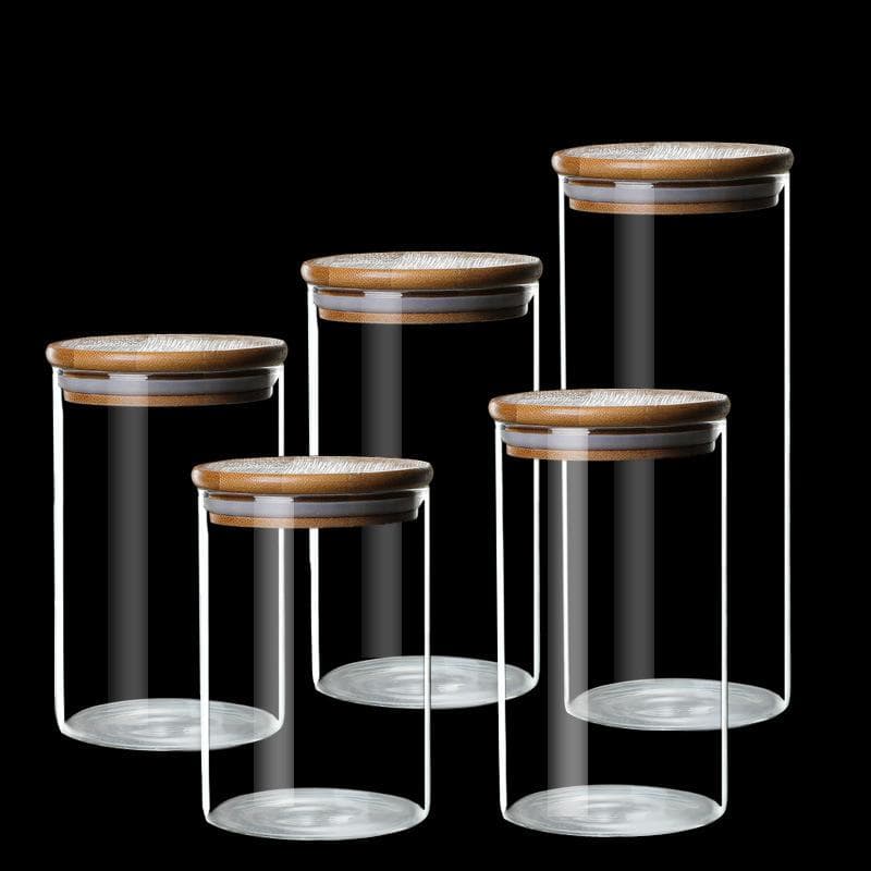 Candy Spices Glass bamboo Cover Container Glass Jars 8.5*10CM