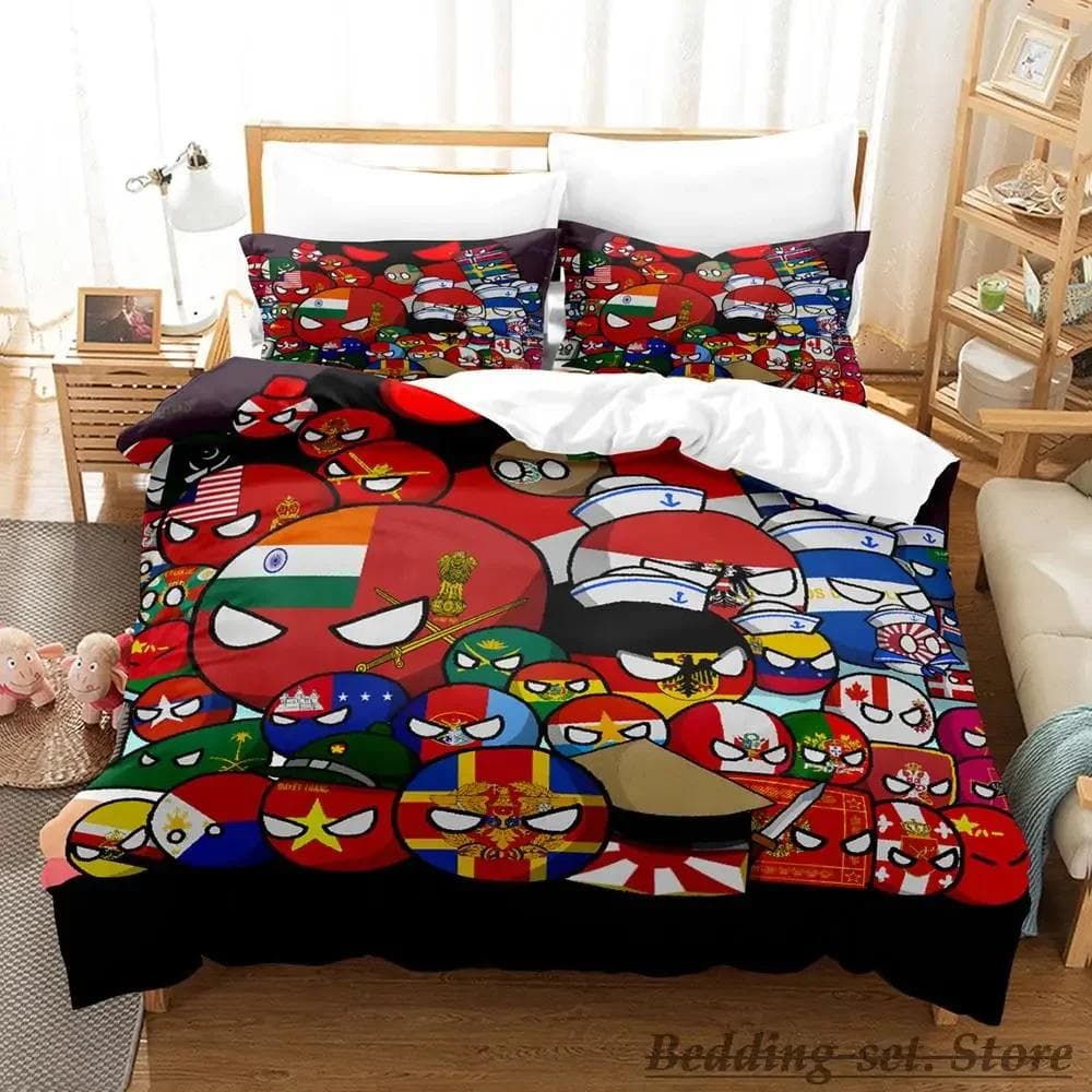 New Countryball Polandballs Bedding Set Single Twin Full Queen King Size Bed Set Aldult Boys Bedroom Duvetcover Sets Anime US Full(200x230cm)