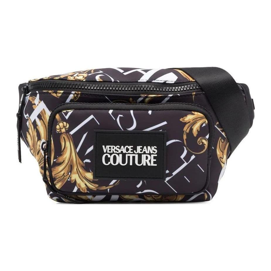 Versace Jeans Couture Iconic Baroque Print Logo Patch Nylon Waist Bag Men bags Black 73YA4BF8ZS395G89 Basic Set (Bag+Dust Bag)