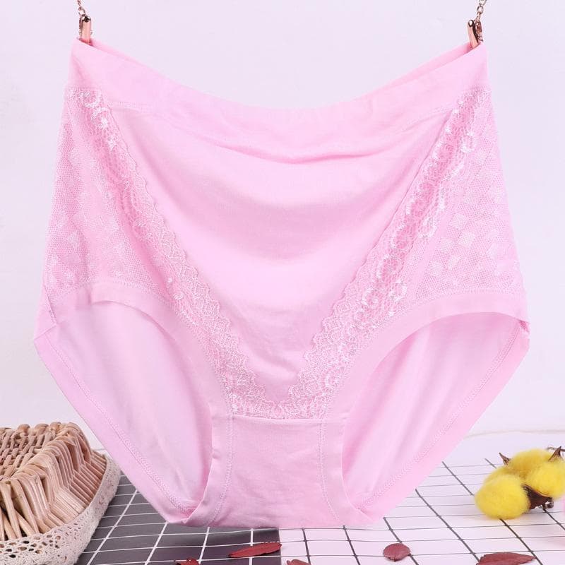 Plus Size Ladies Underwear Panties Solid Color Soft Breathable Underpants Middle Aged Briefs 4XL light pink