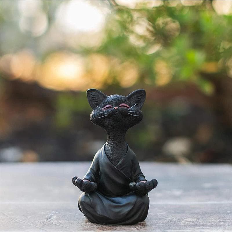 Cat Meditation Animal Meditation Cat Resin Ornaments Sitting Zen Buddha Garden Decoration Ornaments 12.5*8*5.5cm black